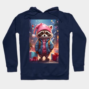 Cute Raccoon with Gifts in Winter Wonderland Hoodie